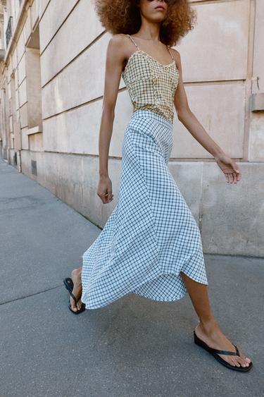 ASYMMETRIC CHECK MIDI SKIRT - Blue/White by Zara