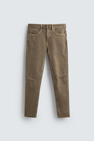 RIPPED SKINNY FIT JEANS - camel by Zara