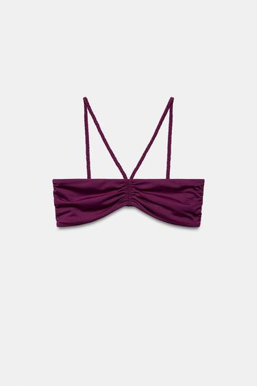 BRAIDED STRAP BANDEAU BIKINI TOP - Aubergine by Zara