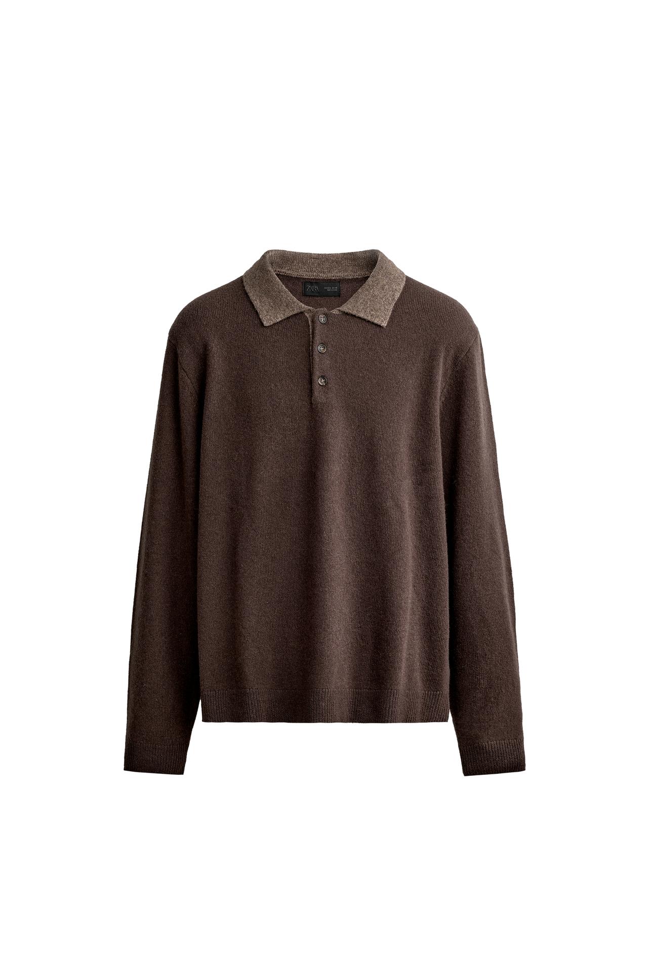 100% WOOL CONTRAST KNIT POLO SHIRT
