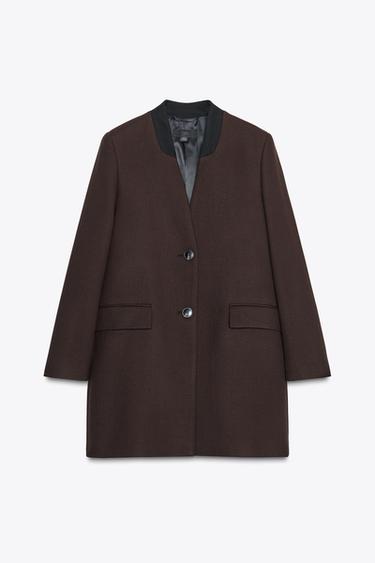 SHOULDER PAD COAT WITHOUT LAPELS - Brown by Zara