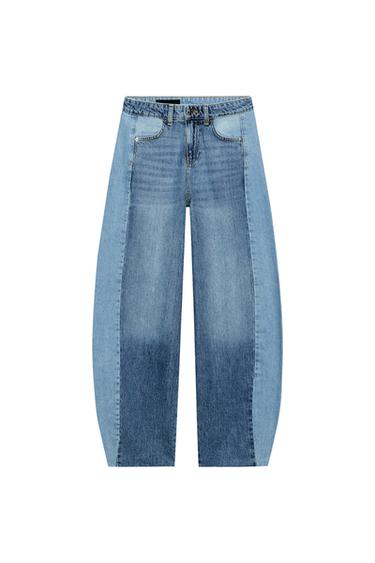 جينز Z1975 برميل خصر متوسط مدمج - أزرق وسط الخاص بـ Zara