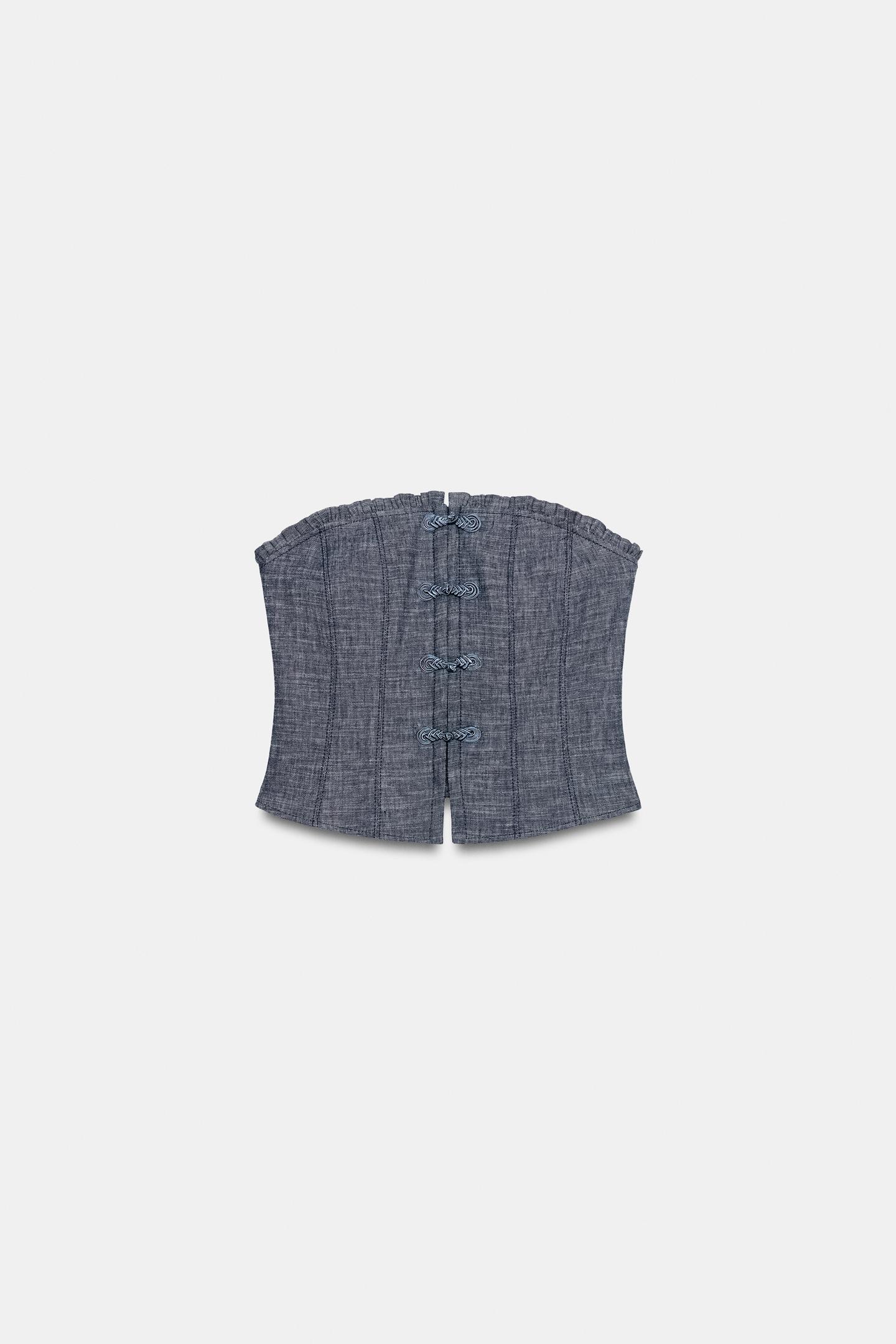 Женский топ Zara Linen Crop Top with Frog Clasp, цвет: Серый — фото 8