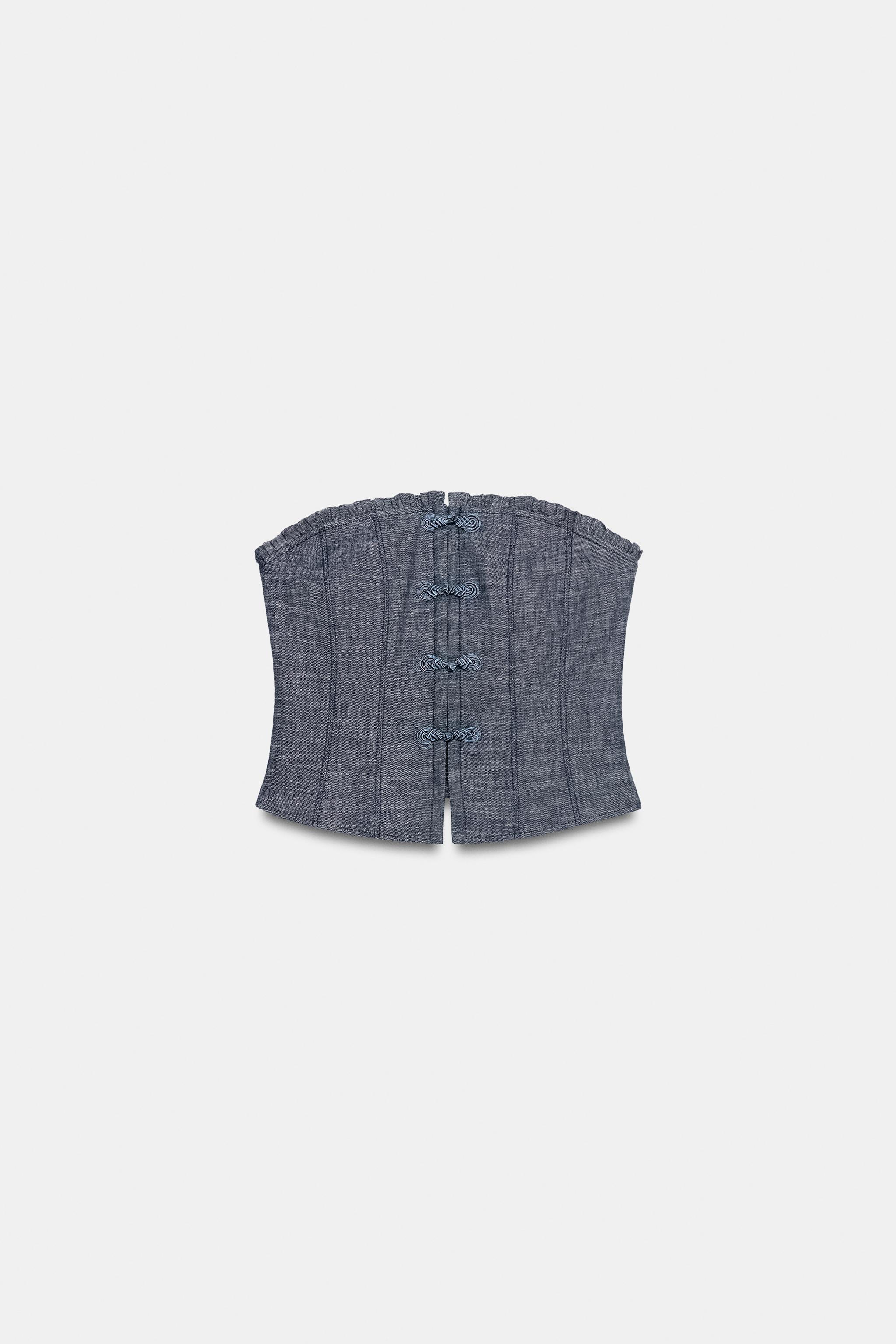 SÜSLÜ DÜĞMELİ KETEN CROP TOP - Görsel 8