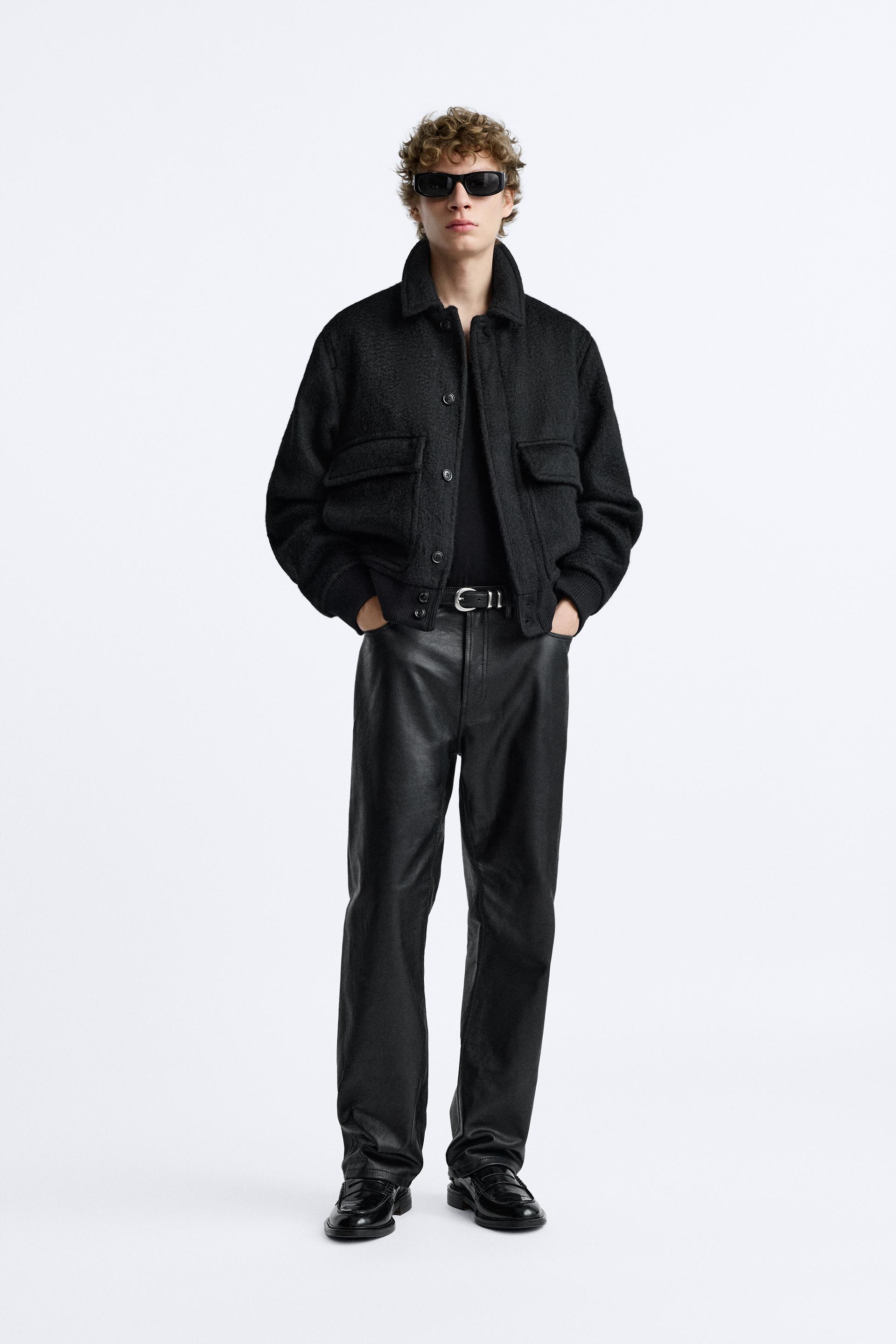 STRAIGHT FIT LEATHER PANTS - Black