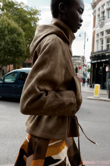 HOODED FAUX SUEDE JACKET - Light khaki by Zara - Image 2