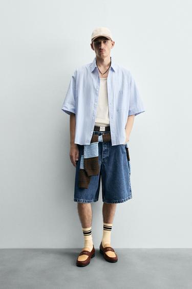 WIDE-LEG DENIM BERMUDA SHORTS - Mid-blue by Zara - Image 0