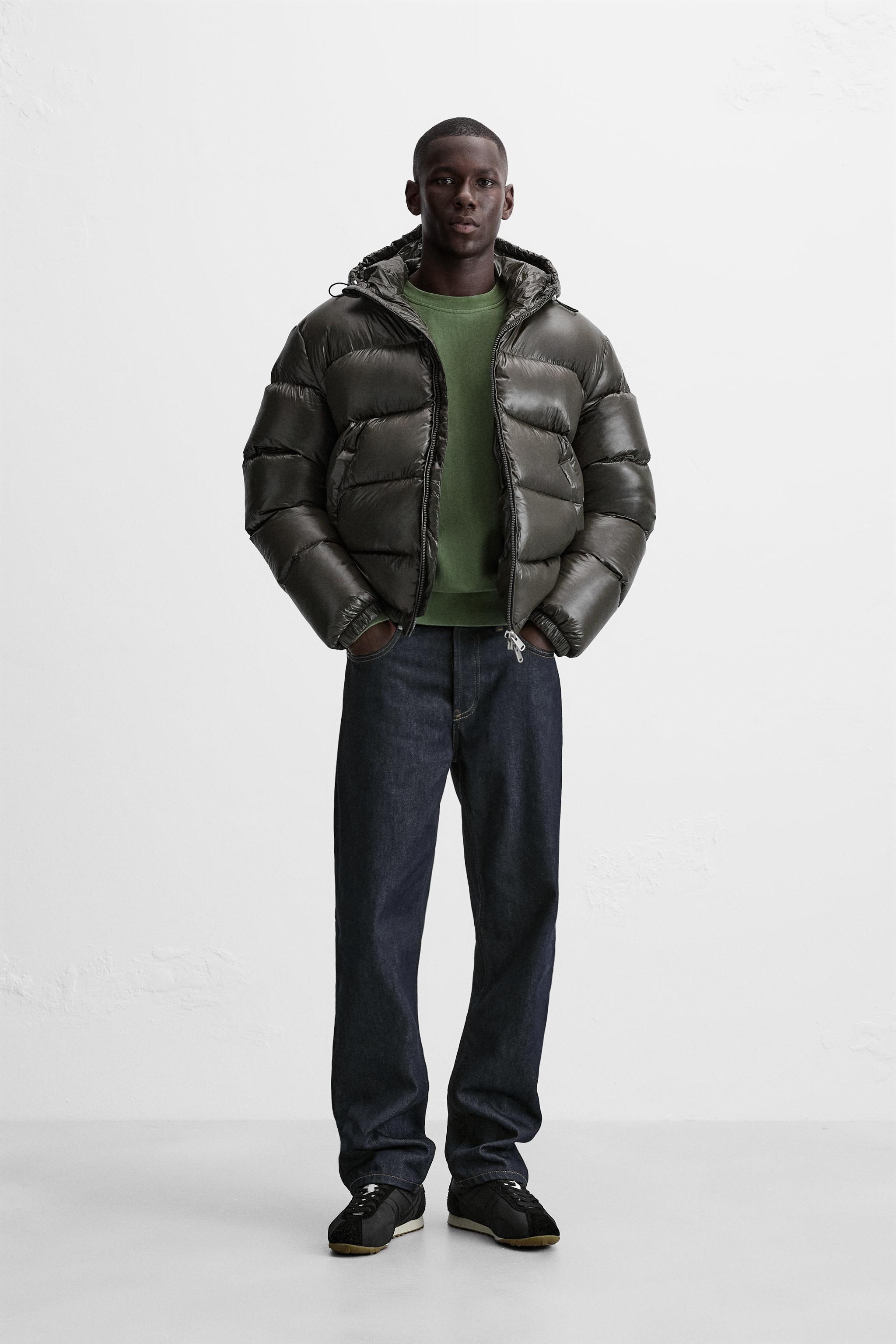 Green puffer jacket zara on sale