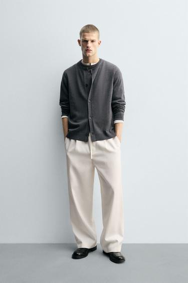 Zara TEXTURED PLEATED PANTS - White - Image 0
