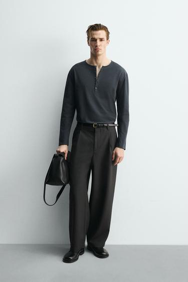 LIMITED EDITION HENLEY T-SHIRT - Dark grey by Zara