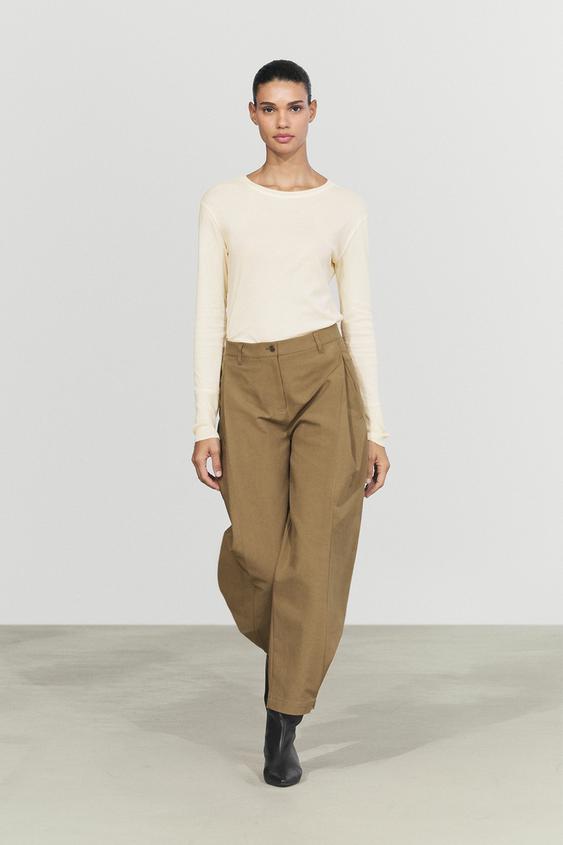 Zara Barrel fit pants with side pleat detail - Black gold - Image 0