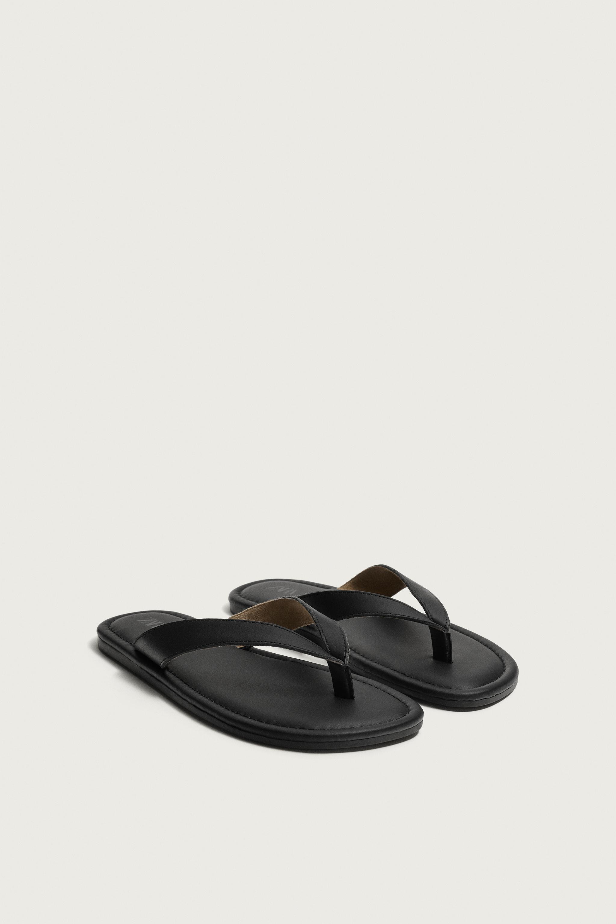 LEATHER STRAP SANDALS — Black