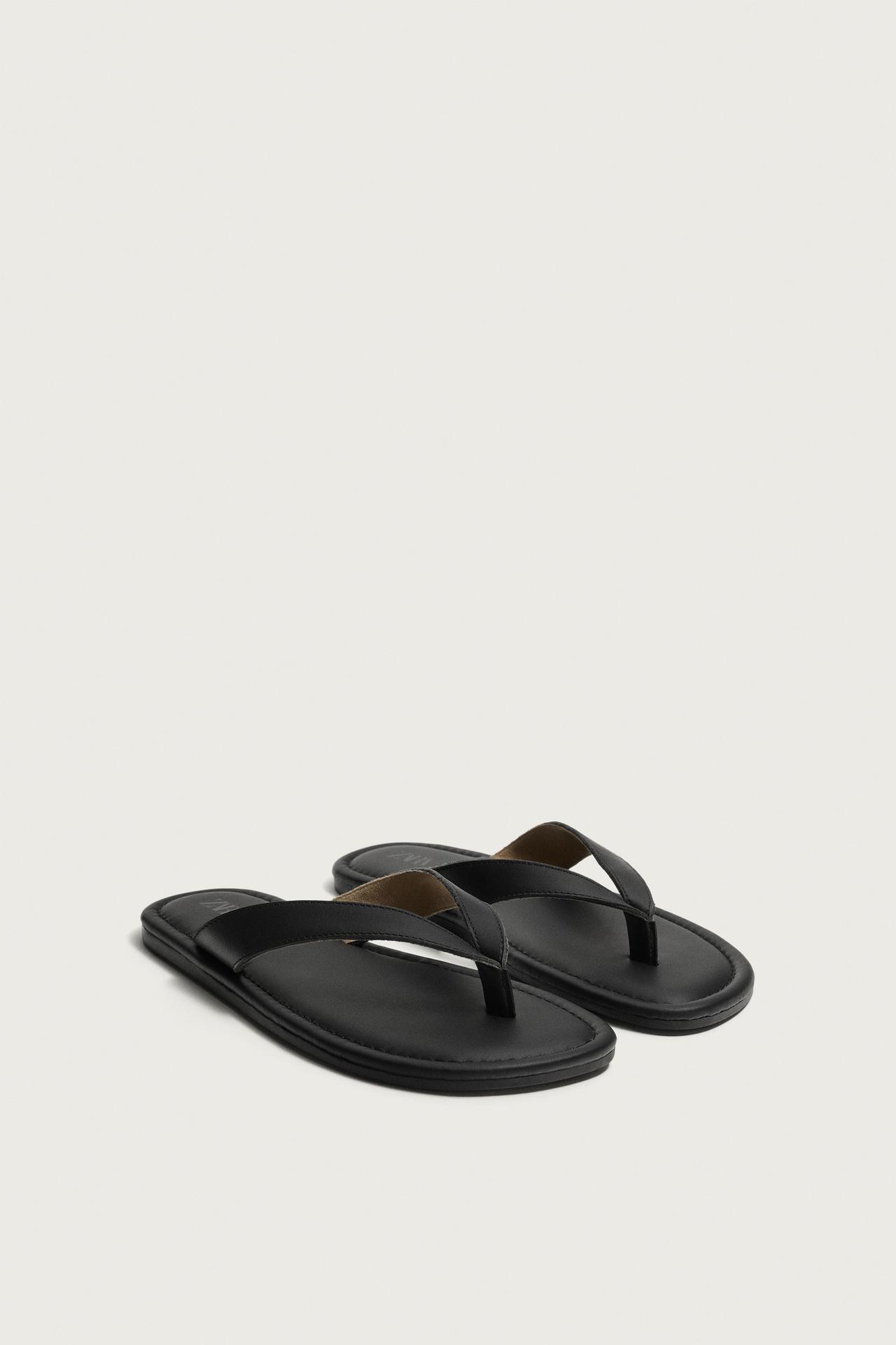 LEATHER STRAP SANDALS — Black
