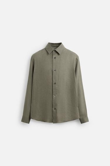 HEMD AUS 100 % HANF - Dunkles Khaki von Zara