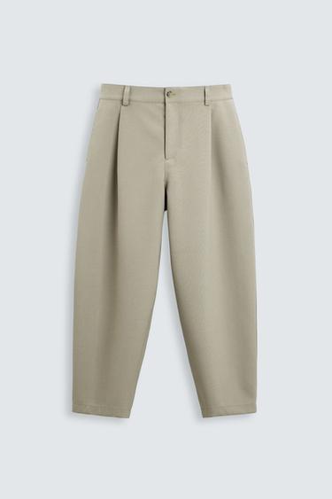 Zara PLEATED BALLOON FIT PANTS - taupe brown