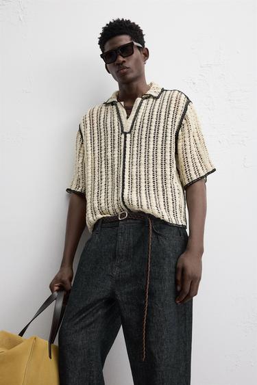 POLO STRUCTURE CROCHET - Blanc / Noir de Zara - Image 5