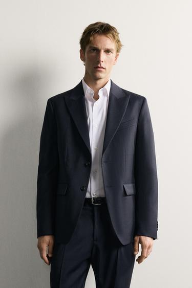 КОСТЮМНЫЙ БЛЕЙЗЕР REGULAR FIT В ТОНКУЮ ПОЛОСКУ ИЗ 100% ШЕРСТИ — МОРСКОЙ СИНИЙ от Zara