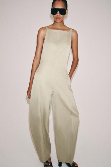 Zara 露背連身褲 ZW COLLECTION - 米色