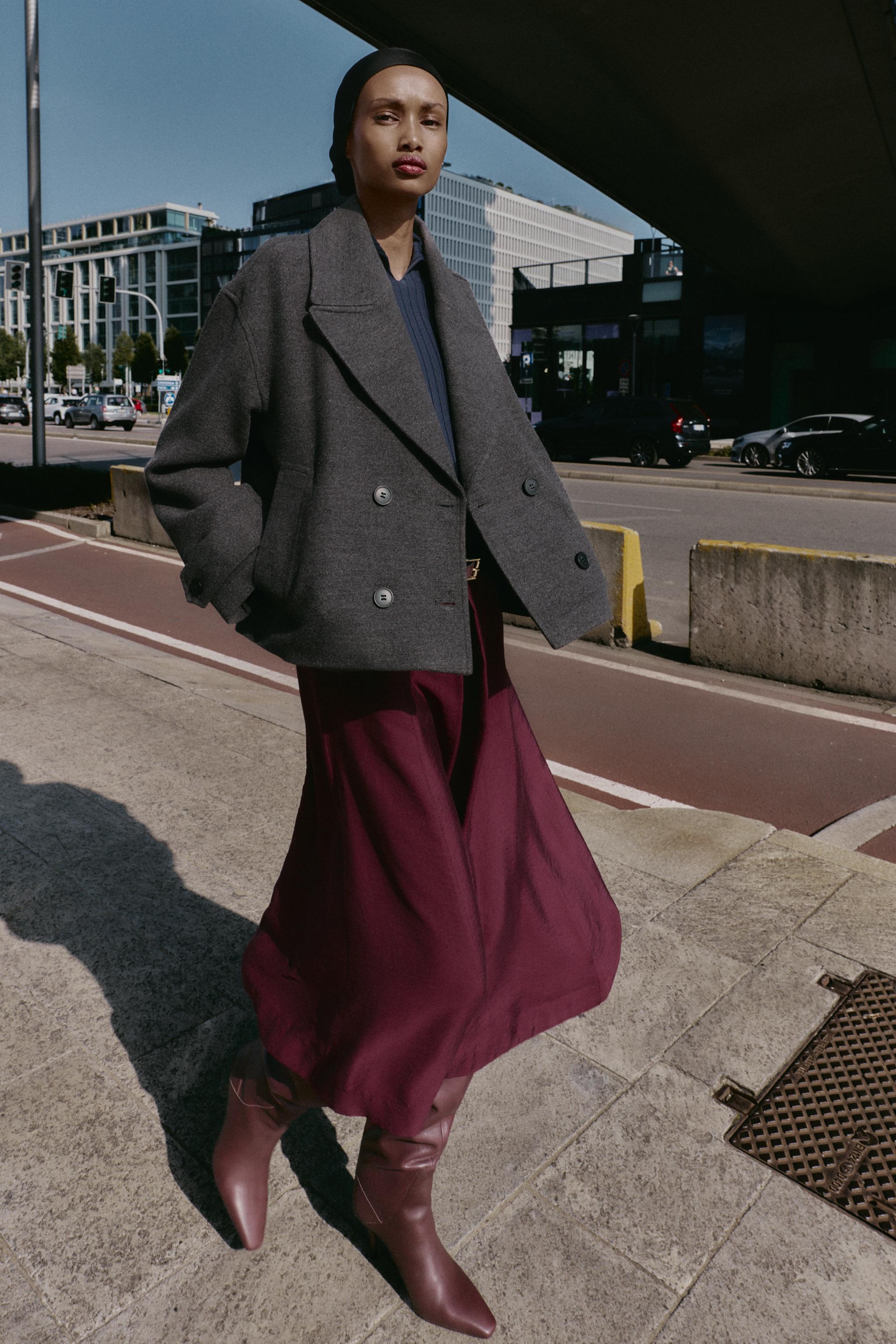 ソフトダブルブレストショートコート - グレー | ZARA Japan / 日本
