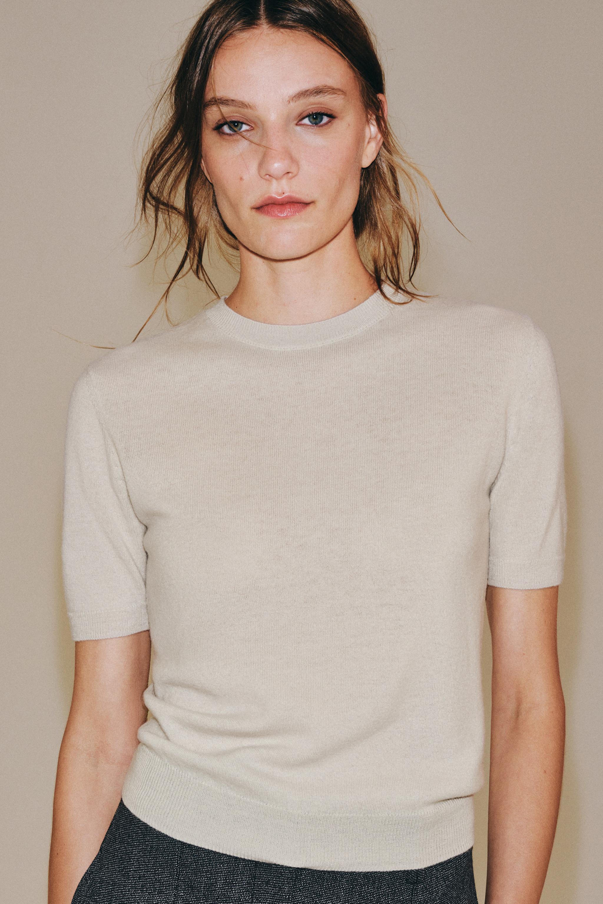 100% WOOL SHORT SLEEVE JUMPER — Ice