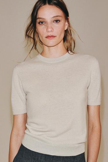 100% WOOL SHORT SLEEVE JUMPER - Ice by Zara