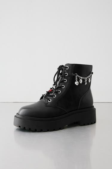 ANKLE BOOTS WITH LACES AND CHARMS - Black by Zara - Image 0