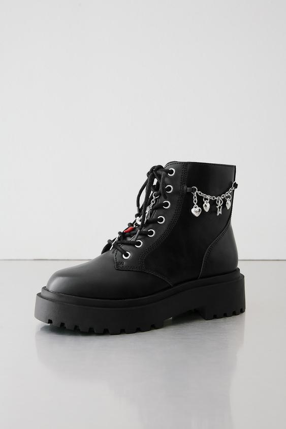 ANKLE BOOTS WITH LACES AND CHARMS - Black by Zara - Image 0