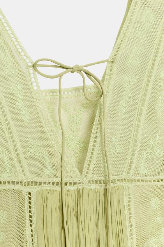 pistachio green dress zara CREPE V-NECK DRESS - Pistachio