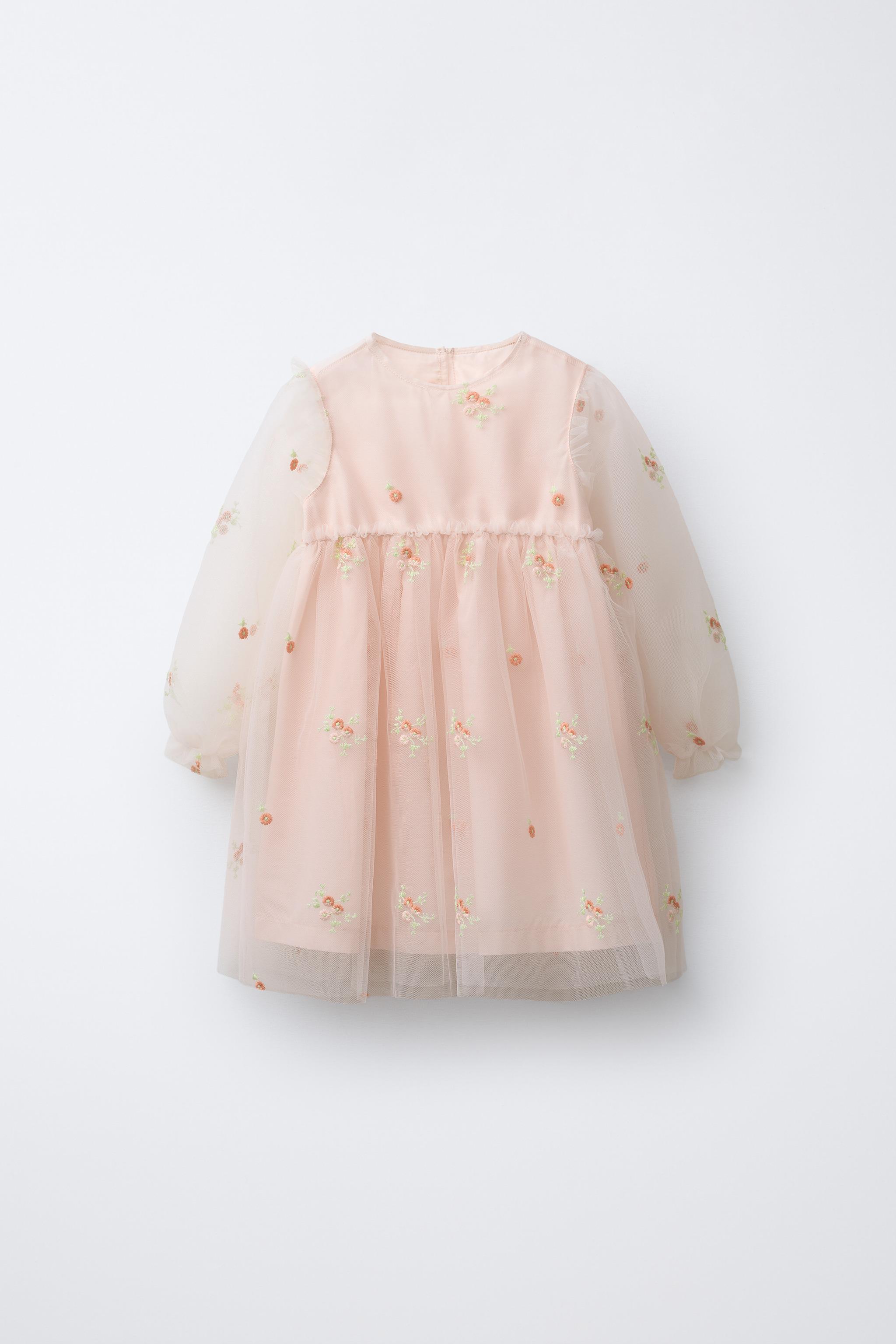 EMBROIDERED TULLE DRESS - Oyster-white | ZARA United States
