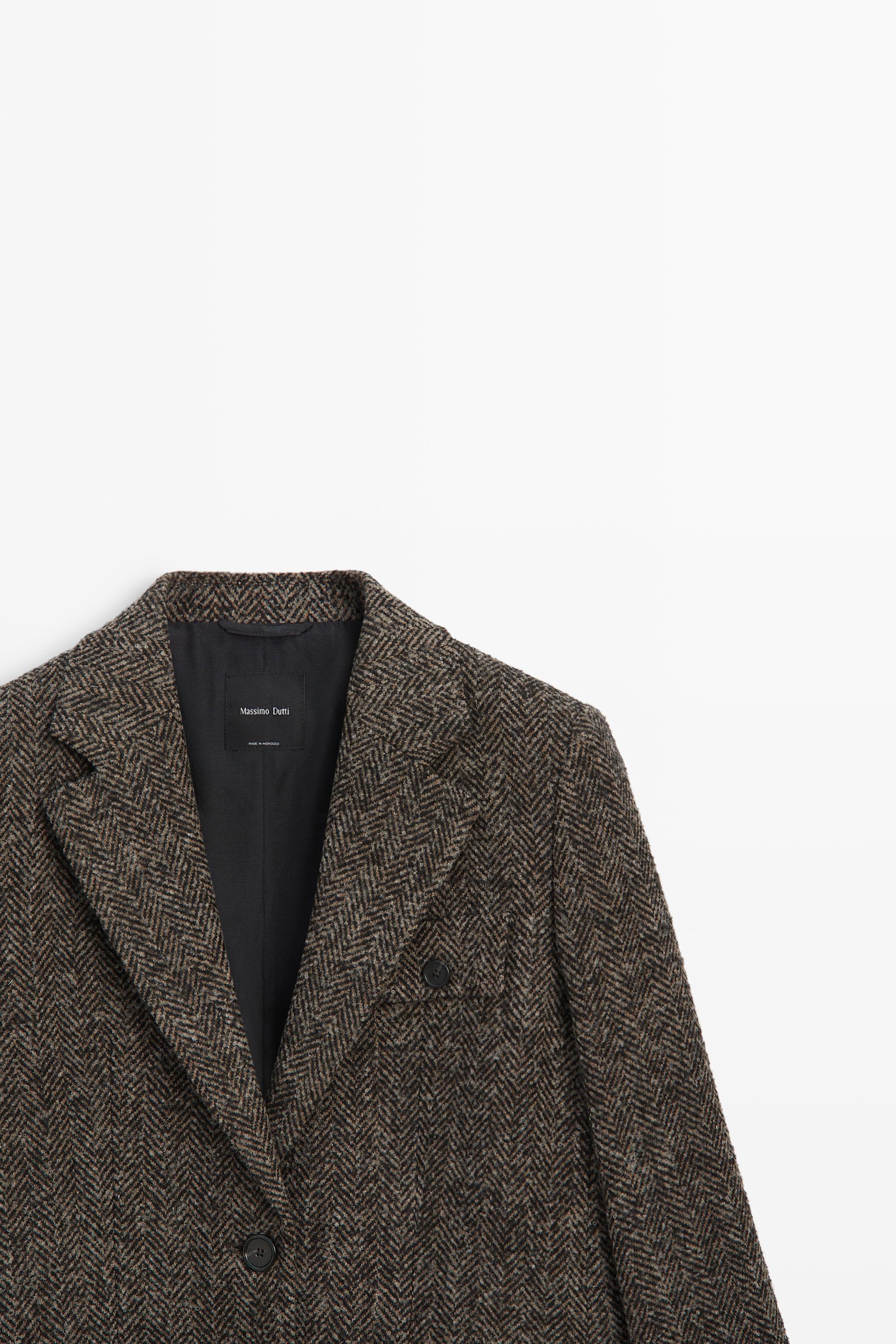Suede and wool herringbone blazer
