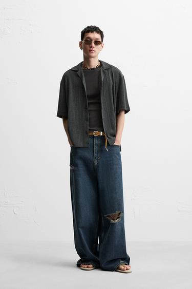 WASHED TEXTURED SHIRT - Anthracite grey by Zara
