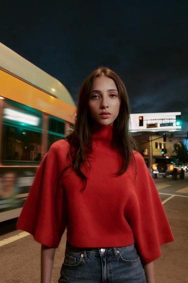 KNIT WIDE SLEEVE JUMPER - Red by Zara