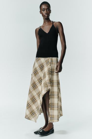 Zara PLAID MIDI SKIRT WITH SLIT - Grays