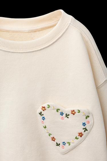 Zara HEART POCKET SWEATSHIRT - Ecru