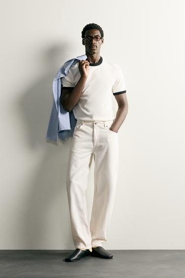 RINGER BASIC CONTRAST RIBBED T-SHIRT - Oyster-white by Zara