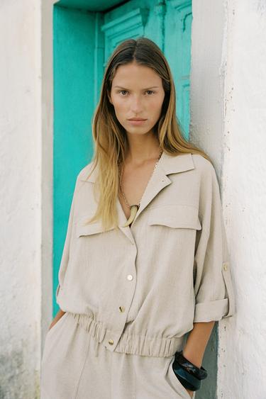 SHORT SLEEVE SAFARI SHIRT - Light beige by Zara