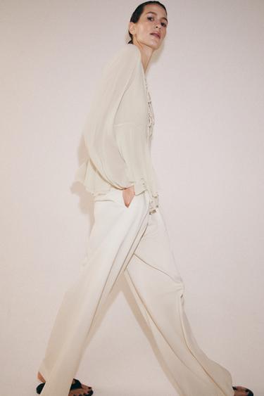 Zara 荷葉邊罩衫 ZW COLLECTION - 裸色