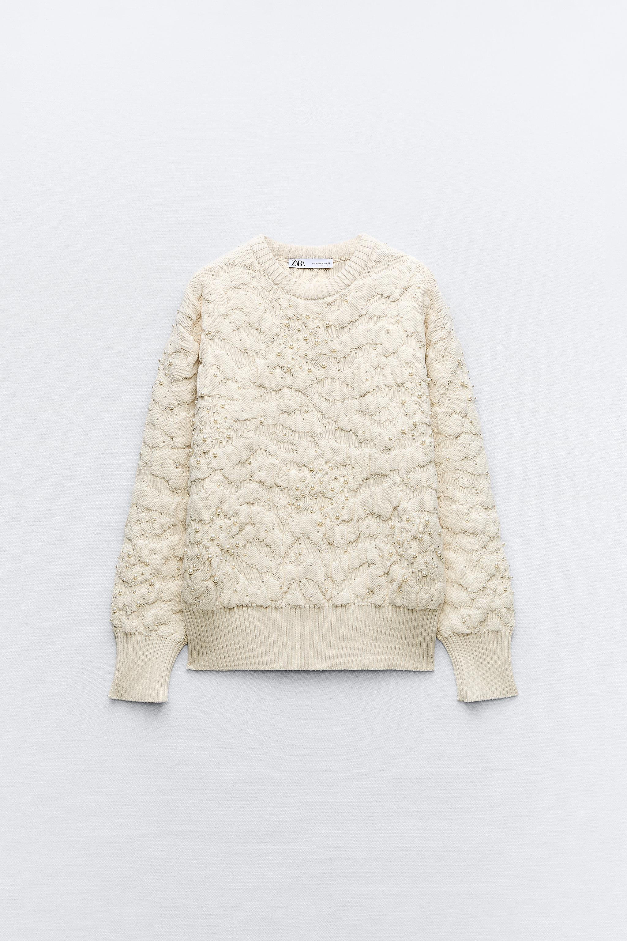 Sweater with pearl shop bead cuffs zara