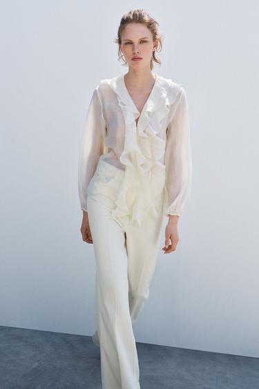 ZW COLLECTION RUFFLED SHIRT - Ecru by Zara