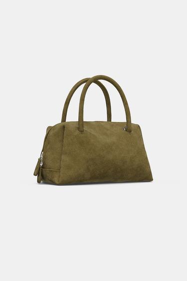 SPLIT SUEDE BOWLING BAG - Khaki Green by Zara - Image 6