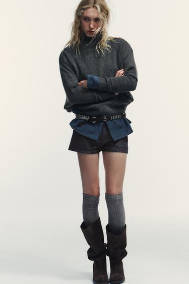 Zara BATWING SLEEVE KNIT JUMPER - Gray marl