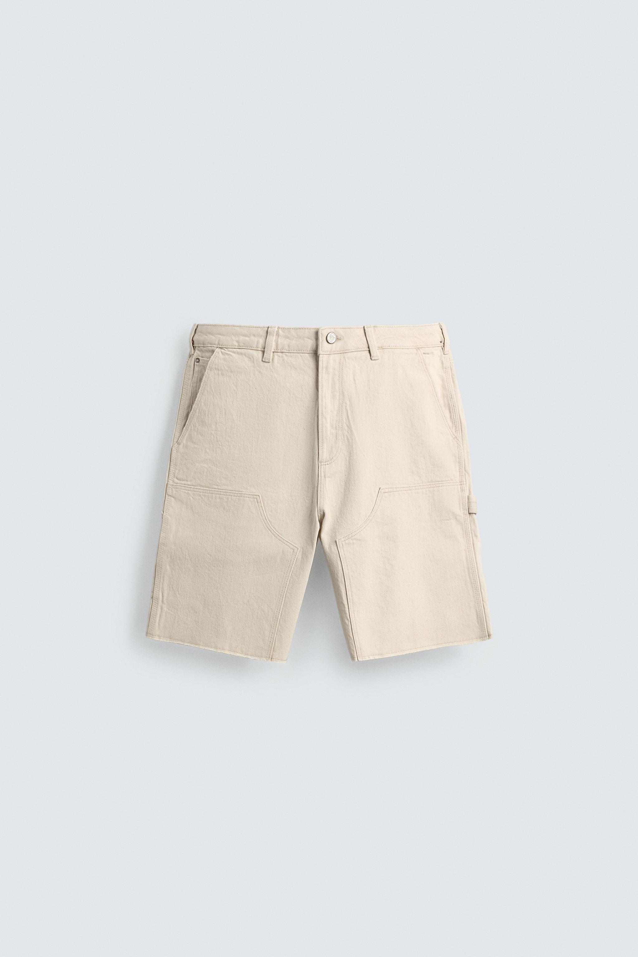 RELAXED FIT BERMUDA SHORTS WITH CARPENTER POCKET — Stone