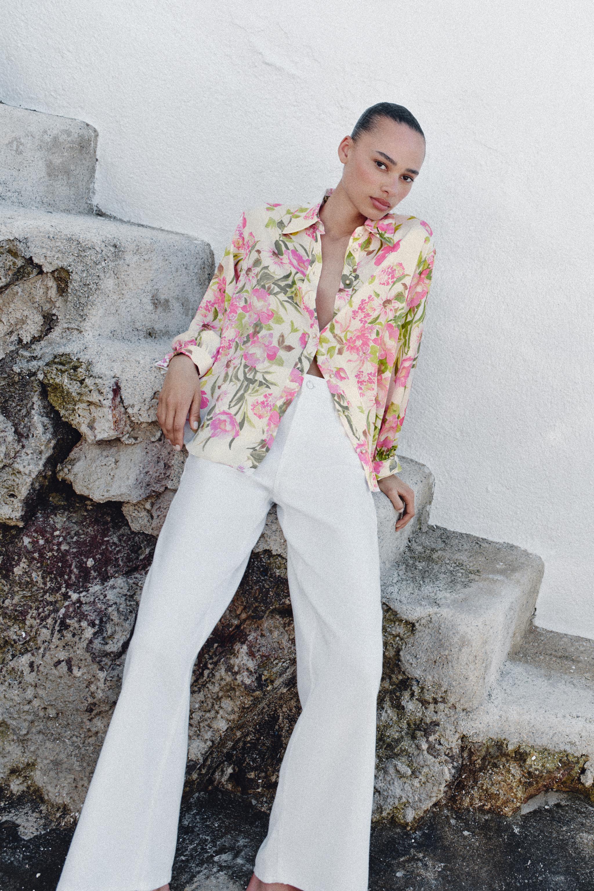 FLORAL PRINT SATIN EFFECT SHIRT