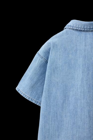 Zara LABEL DENIM SHIRT - Light blue