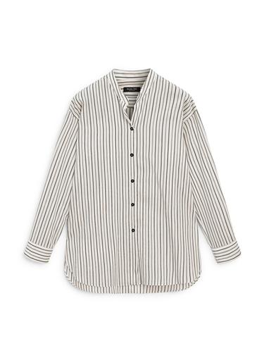 Zara Striped flowing shirt with stand collar - Oyster-white