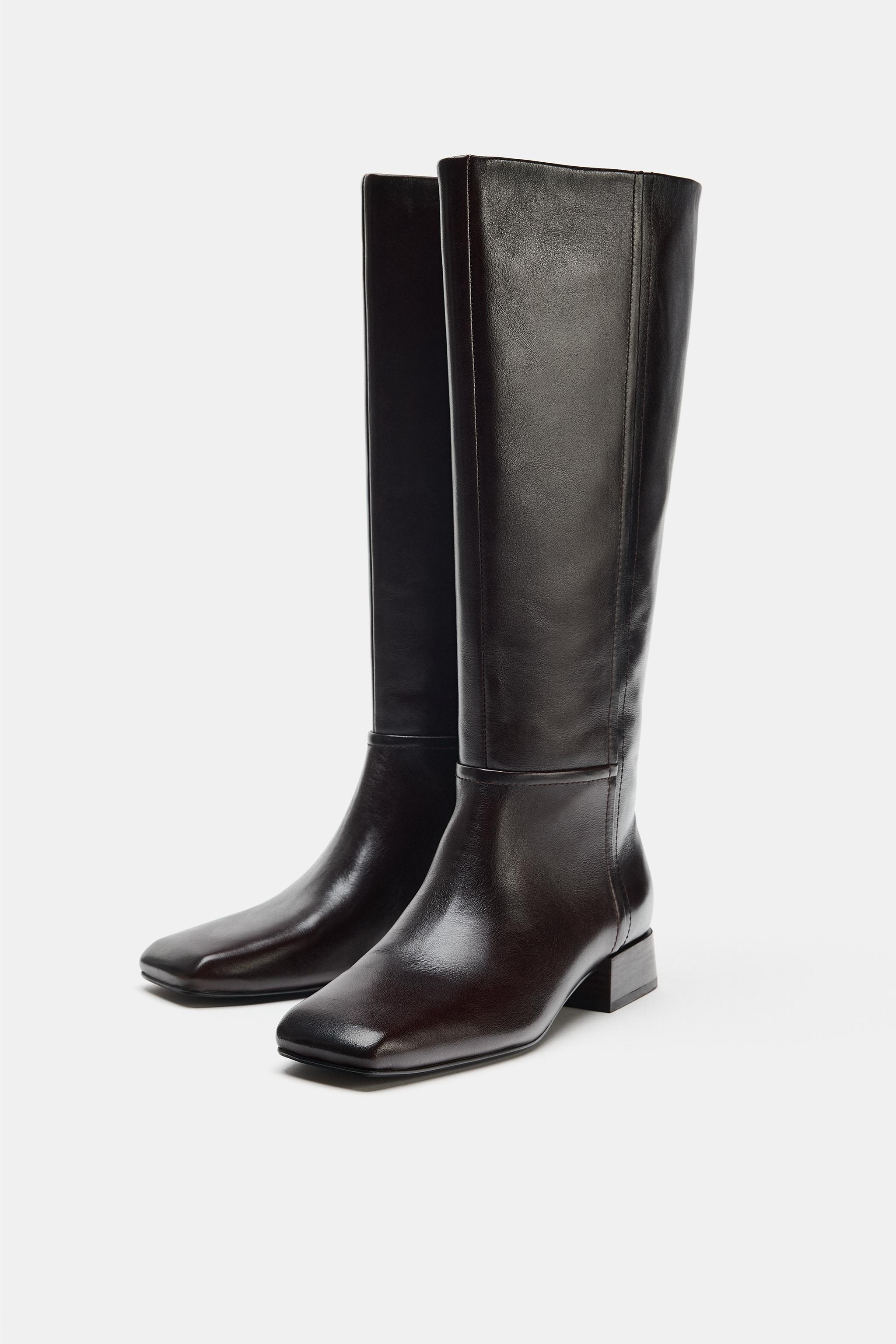 Женские ботинки Zara LIMITED EDITION LEATHER SQUARE TOE BOOTS — фото 5