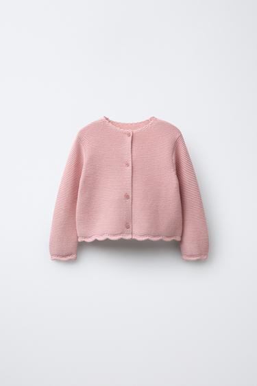 Zara 波浪紋鏈條針織外套 - 中粉紅色