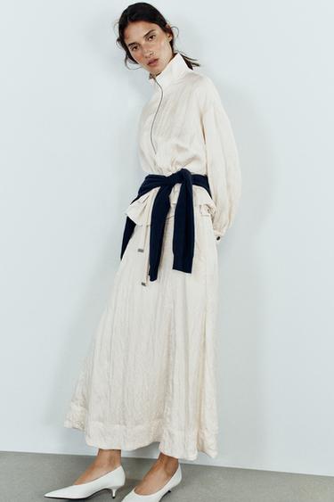 Zara CRUMPLED EFFECT JACKET AND SKIRT SET - Light indigo