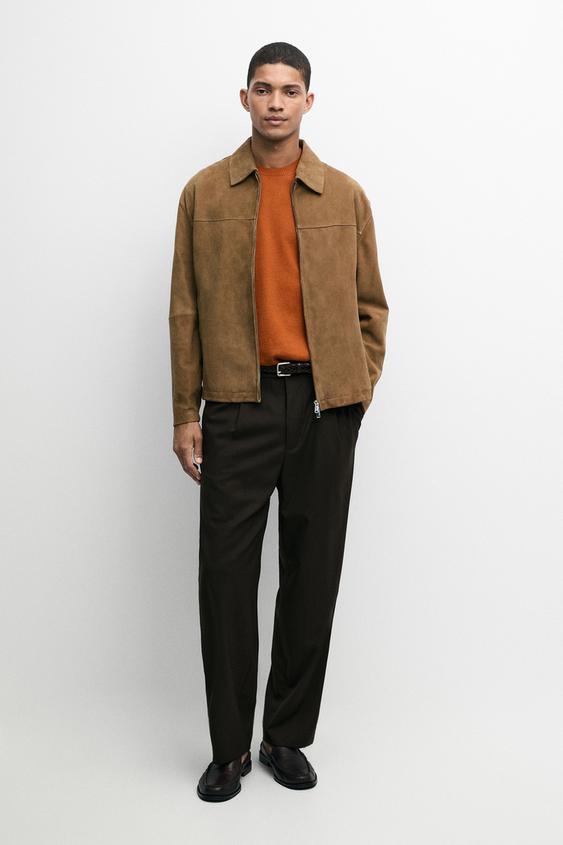Veste en cuir effet daim - Beige clair de Zara - Image 0