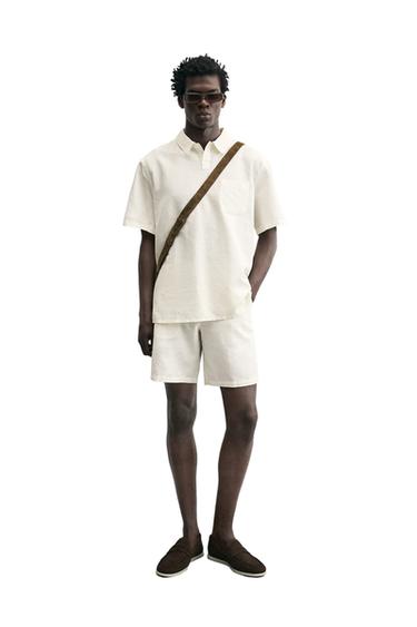 REGULAR FIT HEMP/COTTON POLO SHIRT - White by Zara